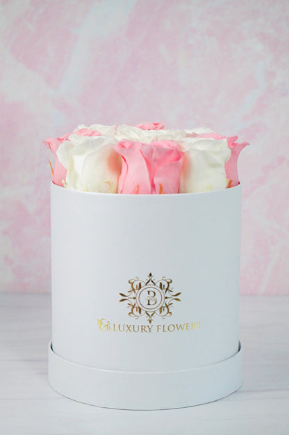 Round Elegance: 9 Preserved Roses Box