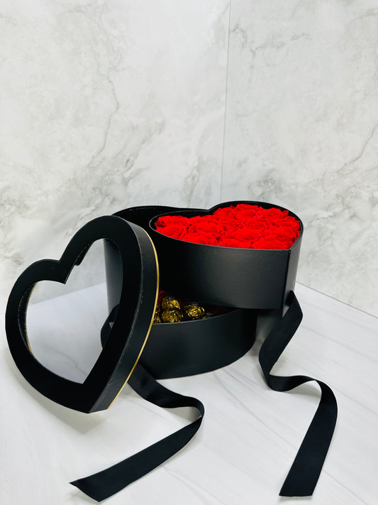 Heart's Elysium: 14 Preserved Roses & 16 Luxury Chocolates Box