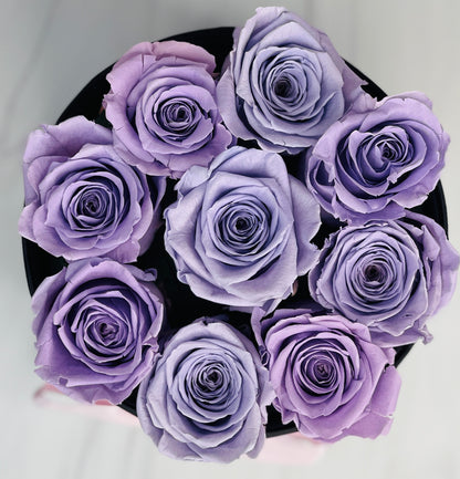 Round Elegance: 9 Preserved Roses Box